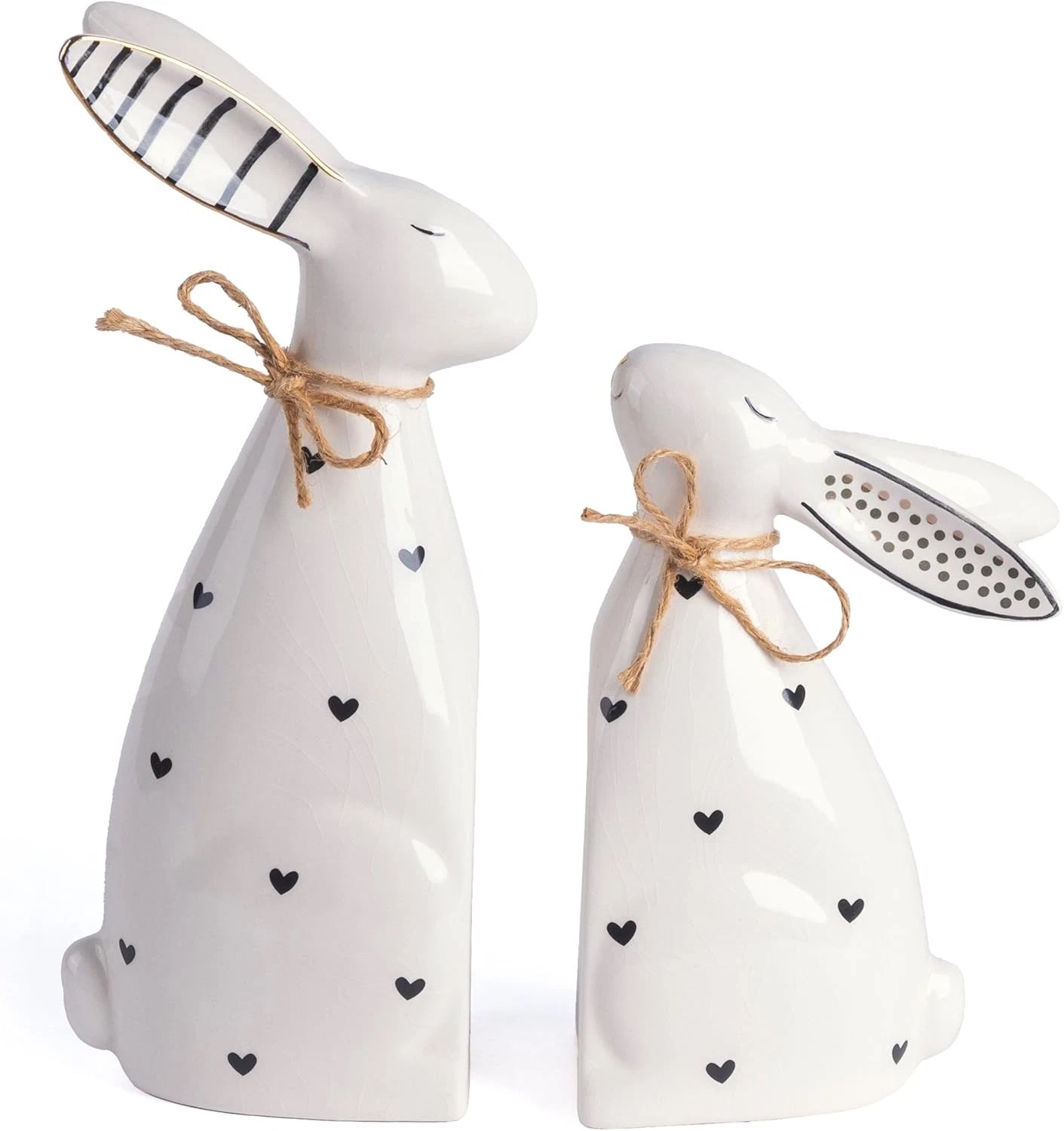 2pc Ceramic White Gold Bunny Figurines A