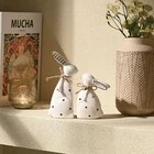 2pc Ceramic White Gold Bunny Figurines C